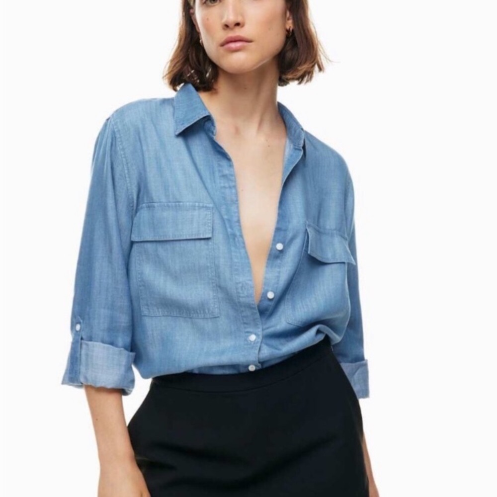 Blue Babaton Utility Button-Up Blouse